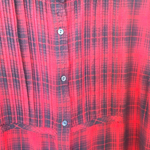 Denim & Supply Ralph Lauren Red Pintuck Plaid Top - Picture 3 of 6